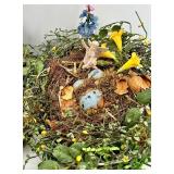 Floral Wreath with Birds & Nest - Yellow Roses, Orange Blooms, Spring Decor