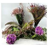 Artificial Purple Hydrangea Floral Arrangement - Dried Grass & Berry Accents Centerpiece