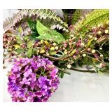 Artificial Purple Hydrangea Floral Arrangement - Dried Grass & Berry Accents Centerpiece