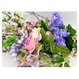 Silk Flower Bouquet - Pink Roses, Purple Hydrangea & Green Foliage