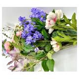 Silk Flower Bouquet - Pink Roses, Purple Hydrangea & Green Foliage