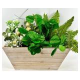 Wooden Planter Box with Ferns & Greenery Arrangement