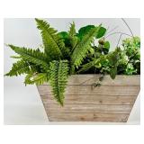 Wooden Planter Box with Ferns & Greenery Arrangement