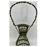Antique Wicker Basket Stand - Green with Circular Handle