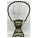 Antique Wicker Basket Stand - Green with Circular Handle