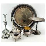 Leonard Silver Plate Tea Service Set & Salver, Compote & Candlesticks