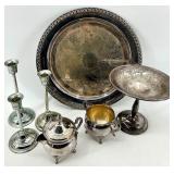 Leonard Silver Plate Tea Service Set & Salver, Compote & Candlesticks