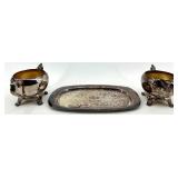 Reed & Barton Silver Plate Charger Plate with Sugar Bowls on Stand, Rectangular Tray & Crystal Bowl