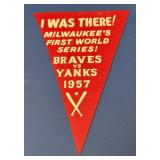 RARE - 1957 World Series Pennant Souvenir - Milwaukee Braves vs. New York Yankees 'I WAS THERE!'