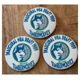 (3) Minnesota Timberwolves 1989 Inaugural Draft Buttons