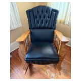 Rocking Chair - Leather Upholstered, Tufted Back, Nailhead Trim, Carved Wood Arms Rocking Chair - Leather Upholstered, Tufted Back, Nailhead Trim, Carved Wood Arms