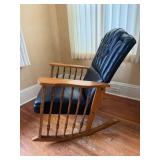 Rocking Chair - Leather Upholstered, Tufted Back, Nailhead Trim, Carved Wood Arms Rocking Chair - Leather Upholstered, Tufted Back, Nailhead Trim, Carved Wood Arms