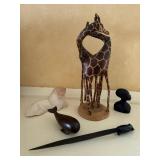 Wood Giraffe Sculpture on Round Base - Mixed Figurines (Lot of 5) Wood Giraffe Sculpture on Round Base - Mixed Figurines (Lot of 5)