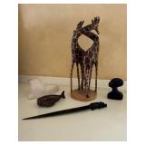 Wood Giraffe Sculpture on Round Base - Mixed Figurines (Lot of 5) Wood Giraffe Sculpture on Round Base - Mixed Figurines (Lot of 5)