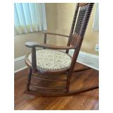 Antique Windsor Rocking Chair - Carved Back & Spindle Details - Upholstered Round Seat Antique Windsor Rocking Chair - Carved Back & Spindle Details - Upholstered Round Seat