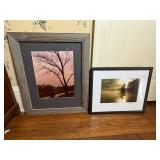 Framed Nature Art Prints - Tree Silhouette at Sunset & Misty Lake Landscape (Pair) Framed Nature Art Prints - Tree Silhouette at Sunset & Misty Lake Landscape (Pair)