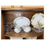 Porcelain Serving Tray, Sugar & Sugar w/ Floral Border & Gold Trim, Porcelain Plate, Two Glass Serving Trays Porcelain Serving Tray, Sugar & Sugar w/ Floral Border & Gold Trim, Porcelain Plate, Two Glass Serving Trays