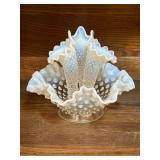 Opalescent Blue Glass Vase with Frilled Edges and Hobnail Texture Opalescent Blue Glass Vase with Frilled Edges and Hobnail Texture