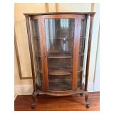 Antique Oak Curio Cabinet - Curved Glass Doors, Pillars Antique Oak Curio Cabinet - Curved Glass Doors, Pillars