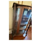 Antique Oak Curio Cabinet - Curved Glass Doors, Pillars Antique Oak Curio Cabinet - Curved Glass Doors, Pillars