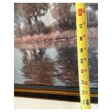 Framed Lakeside Landscape Art Print with Tall Trees by Water Framed Lakeside Landscape Art Print with Tall Trees by Water