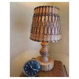 Woven Rattan Table Lamp & Vintage Alarm Clock Woven Rattan Table Lamp & Vintage Alarm Clock