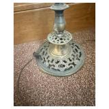 Ornate Cast-Iron Floor Lamp with Scroll Arm and Lattice Base Ornate Cast-Iron Floor Lamp with Scroll Arm and Lattice Base