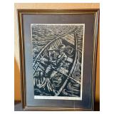 Marine Woodcut Print - Framed Sailboat in Rough Seas Marine Woodcut Print - Framed Sailboat in Rough Seas