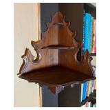 Vintage Table Lamp with White Shade & Ornate Wood Wall Shelf Vintage Table Lamp with White Shade & Ornate Wood Wall Shelf