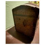 Trunk - Antique Floral-Pattern with Leather Straps & Iron Hardware Trunk - Antique Floral-Pattern with Leather Straps & Iron Hardware