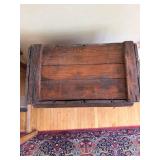 Vintage Wooden Storage Chest with Heavy Iron Hinges Vintage Wooden Storage Chest with Heavy Iron Hinges