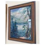 Molder Landscape Painting - Mountain Lake Scene Framed Art 22x28 Molder Landscape Painting - Mountain Lake Scene Framed Art 22x28