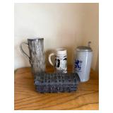 Hand-Carved Black Wooden Keepsake Box with Parchment Interior - Vintage Trinket Chest, Steins Hand-Carved Black Wooden Keepsake Box with Parchment Interior - Vintage Trinket Chest, Steins