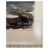 Framed Landscape Painting - Abstract Scene with Tree & Fence Framed Landscape Painting - Abstract Scene with Tree & Fence