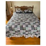 Wooden Headboard and Frame, Tommy Hilfiger Plaid Quilt Bedspread Wooden Headboard and Frame, Tommy Hilfiger Plaid Quilt Bedspread