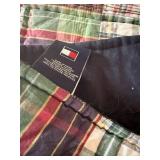 Wooden Headboard and Frame, Tommy Hilfiger Plaid Quilt Bedspread Wooden Headboard and Frame, Tommy Hilfiger Plaid Quilt Bedspread