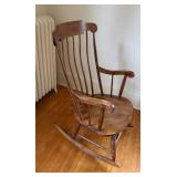 Antique Windsor-Style Wooden Rocking Chair - Spindle Back, Curved Crest Rail, Solid Wood Antique Windsor-Style Wooden Rocking Chair - Spindle Back, Curved Crest Rail, Solid Wood