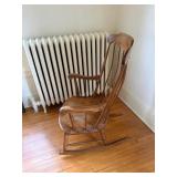 Antique Windsor-Style Wooden Rocking Chair - Spindle Back, Curved Crest Rail, Solid Wood Antique Windsor-Style Wooden Rocking Chair - Spindle Back, Curved Crest Rail, Solid Wood
