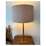 Table Lamp - Mid-Century Modern Wood with Pleated Beige Shade & Gold Inlay Table Lamp - Mid-Century Modern Wood with Pleated Beige Shade & Gold Inlay