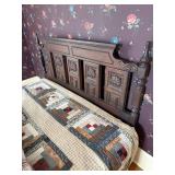 Dark Wood Bed with Carved Headboard - Vintage Style Bedroom Furniture Dark Wood Bed with Carved Headboard - Vintage Style Bedroom Furniture