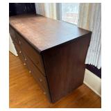 Dark Wood Six-Drawer Dresser with Brass Ring Pulls - Vintage Bedroom Furniture Dark Wood Six-Drawer Dresser with Brass Ring Pulls - Vintage Bedroom Furniture