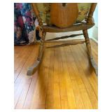 Vintage Wooden Rocking Chair with Carved Back and Upholstered Seat Vintage Wooden Rocking Chair with Carved Back and Upholstered Seat