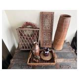 Carved Wood Panel & Vases, Baskets - 6-Piece Home Decor Set Carved Wood Panel & Vases, Baskets - 6-Piece Home Decor Set