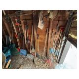 Assorted Garden Tools - Shovels, Rakes, Brooms, Snow Shovel some primitive Assorted Garden Tools - Shovels, Rakes, Brooms, Snow Shovel some primitive