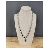 KYHVOUX Stainless Steel Necklace with Cross and Bead Design, 20 Inch - Brand New