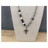 KYHVOUX Stainless Steel Necklace with Cross and Bead Design, 20 Inch - Brand New
