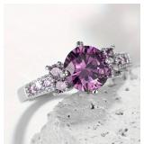 Elegant Silver Plated Purple Moissanite Ring, Size 8 - Brand New
