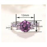 Elegant Silver Plated Purple Moissanite Ring, Size 8 - Brand New