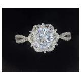 1 Carat Moissanite Silver Plated Elegant Engagement Promise Ring, Size 7 - Brand New