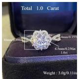 1 Carat Moissanite Silver Plated Elegant Engagement Promise Ring, Size 7 - Brand New